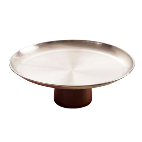 Edelstahl Metallkuchenschalen Haushaltsfruchtausstellungsplatte Hochfuhren Dessertpfannen Mit Holzbasis Für Tisch Tragbare Picknicks Tablett von SUMMITDRAGON