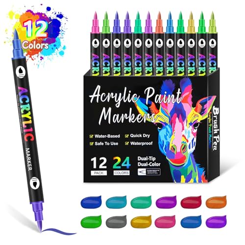 SUMMITDRAGON 12pcs Acrylfarbe Pen Double End Pinselspitze Marker 24 Farbe Zum Malen Auf Papier Steinstein Holz Glas Doppelfarbe Farbe Pen SUMMITDRAGON 12pcs Acrylfarbe Pen Double End Pinselspitze Marker 24 Farbe Zum Malen Auf Papier Steinstein Holz Glas Doppelfarbe Farbe Pen von SUMMITDRAGON