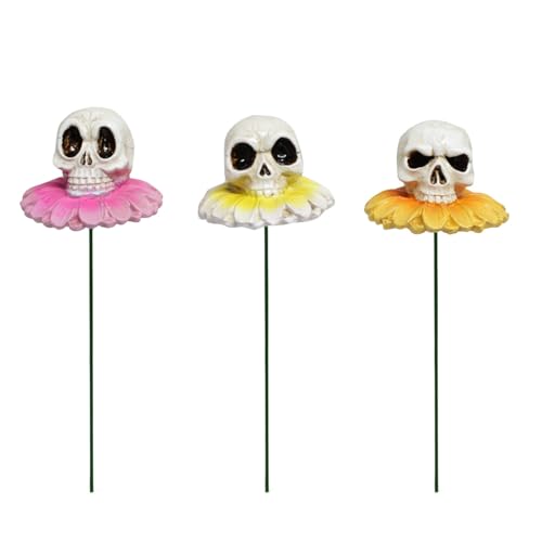 SUMMITDRAGON 3pcs/festgelegte Schädel Figuren Harz Bastellandschaft Garten Blumentöpfe Halloween Dekorationen Sukkulenten Ornamente Dekorationen von SUMMITDRAGON
