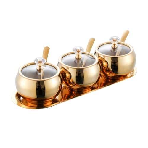 SUMMITDRAGON Praktische Gewürze Jar Set Mit Servierlöffel Edelstahl Gewürzen Jar Set 3 Abschnitte Mit Deckel Und Tablett Zum Servieren SUMMITDRAGON Praktische Gewürze Jar Set Mit Servierlöffel Edelstahl Gewürzen Jar Set 3 Abschnitte Mit Deckel Und Tablett Zum Servieren von SUMMITDRAGON