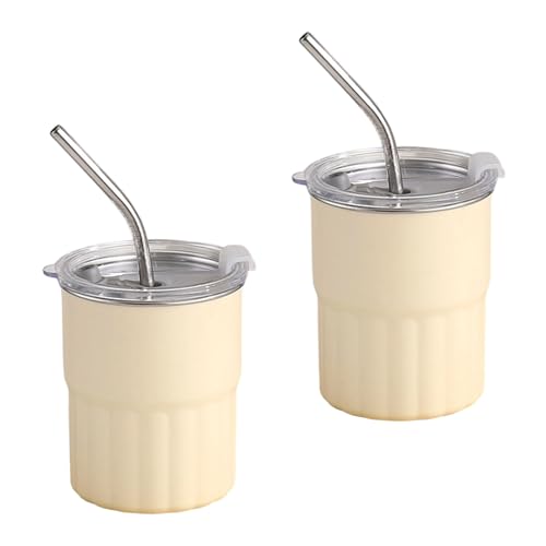 SUMMITDRAGON Set Von 2 Stapelbaren 304 Edelstahl Bierbecher Kaffeetassen Kaltes Wassergläser Mit Stroh Und Deckelgetränk Für Milch von SUMMITDRAGON