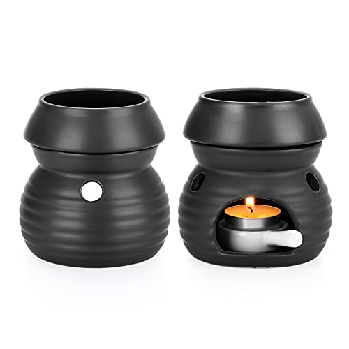 SUMNACON 2pcs Duftlampe aus Keramik mit Kerzenhalter Teelichthalter Kalebasse Aromalampe Duftlicht Aromabrenner für Duftöl und Duftwachs (Schwarz) von SUMNACON