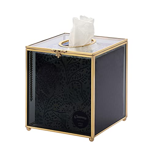 SUMNACON Glas Papier Tissue Box Gold Schwarz Serviette Aufbewahrungsbox, Dekorative Quadratische Gesichtstaschentuchbox Organizer, Würfel Papierbox Halter für Gesichtstücher, Serviette von SUMNACON