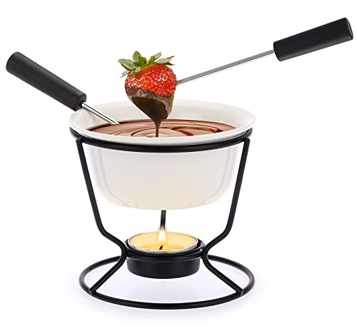 SUMNACON Keramike Schokofondue-Topf-Set mit 2 Gabeln Schoko Fondueset Käsefondue für Schokolade Käse Fondue Familienessen Nachtisch Picknicks Geburtstagsfeiern Urlaubsfeiern von SUMNACON