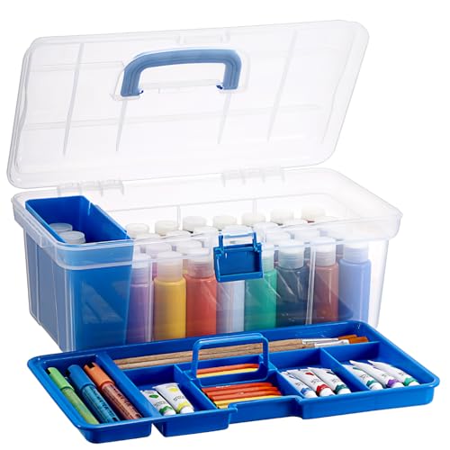 SUMNACON Tragbare Werkzeugkoffer, Künstlerbedarf box, Ölfarben Organizer, Multifunktionale Aufbewahrungsbox, Kunststoff, BPA-frei, mit Ablage und Waschbecken,für Farben, Pinsel und Kunstzubehör Blau von SUMNACON