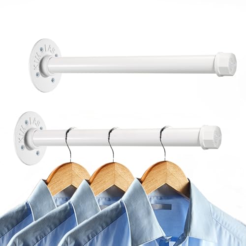 Sumnacon Kleiderstange aus industriellem Rohr, robust, rustikal, Metall, mit Schrauben, Wandmontage, für Schlaf-, Badezimmer, Kleiderschrank, Boutique, Bekleidungsgeschäft, Weiß, 2 Stück, 30,5 cm von SUMNACON