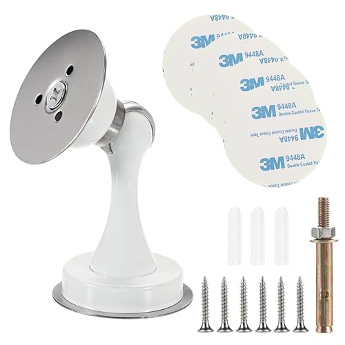 Sumnacon Magnetischer Türstopper, robuster Edelstahl-Türstopper, mit 4 doppelseitigem 3M-Klebeband und Hardware-Schrauben, Montage mit Klebeband oder Schrauben an der Bodenwand (weiß) von SUMNACON