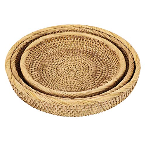 Sumnacon Set mit 3 runden Rattan-Tabletts, gewebt, dekorativ, für Obst, Brot, Servierkörbe, Aufbewahrungskörbe, Schüsseln, Tisch, Schreibtisch, Arbeitsplatte (25 + 23 + 20 cm) von SUMNACON