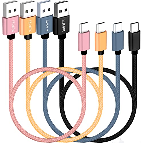 SUMPK USB C Kabel 50cm 4 Pakete, 18W kurze Typ C Kabel Schnellladung USB 2.0 Daten geflochten kompatibel für Samsung Galaxy S22 S21 S20 Ultra 5G, Google Pixel, Power Bank und andere Typ C Geräte von SUMPK