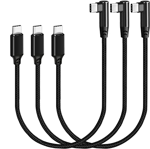 SUMPK USB C zu USB C Kabel 30cm 3 Pakete, Rechteckiger Winkel 90 Grad Typ C PD Schnellladekabel 60W USB 2.0 Nylon Geflochten kompatibel mit Samsung Galaxy S22 S21 S20 S10, Pixel und andere USB-C von SUMPK