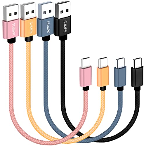 SUMPK USB C Kabel kurz (20cm, 4 Stück), kurzes Typ C Kabel, Nylon geflochtenes USB Typ C Schnellladekabel kompatibel mit Samsung Galaxy S10 S9, A50 A70, A20e A21s M30, Pixel 3, LG V30 von SUMPK