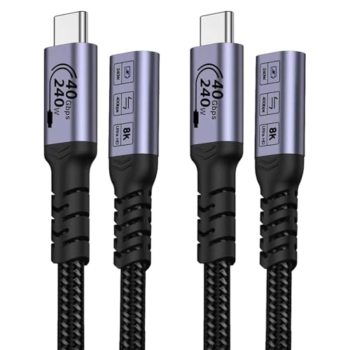 USB C Verlängerungskabel 1m (2 packs/240W/40Gbps/8K), 240W USB 4.0 Extender Schnellladekabel, 40Gbps Transfer Typ C männlich auf weibliches Kabel, 8K 60Hz Videomonitor kompatibel mit iPhone 16/15/PSVR von SUMPK