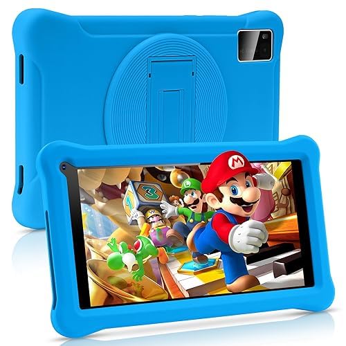 Kinder-Tablet 7 Zoll Android 13 Tablet mit GMS zertifiziert, 8 (3 + 5) GB RAM 64 GB ROM (TF-Karte 128 GB), Apps vorinstalliert, WiFi Kindersicherung, Lerntablet mit Kid-Proof Schutzhülle (blau) von SUMTAB