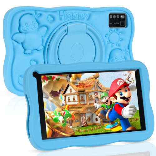 SUMTAB Kinder-Tablet 7 Zoll Android 13 Tablet mit GMS zertifiziert, 8 (3 + 5) GB RAM 64 GB ROM (TF-Karte 128 GB), WLAN, Kindersicherung, Lerntablet mit Kid-Proof-Schutzhülle, Blau von SUMTAB