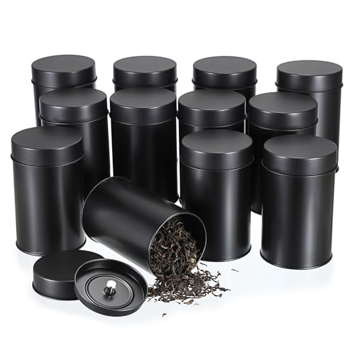 SUMTree 12 Stück Kleine Runde Teedosen Vorratsdosen für losen Tee Teebehälter mit Luftdichten Doppeldeckeln Schwarz Aufbewahrungsboxen für Gewürze, Kräuter, Zucker Vielseitig Geschenk für Teeliebhaber SUMTree 12 Stück Kleine Runde Teedosen Vorratsdosen für losen Tee Teebehälter mit Luftdichten Doppeldeckeln Schwarz Aufbewahrungsboxen für Gewürze, Kräuter, Zucker Vielseitig Geschenk für Teeliebhaber von SUMTree