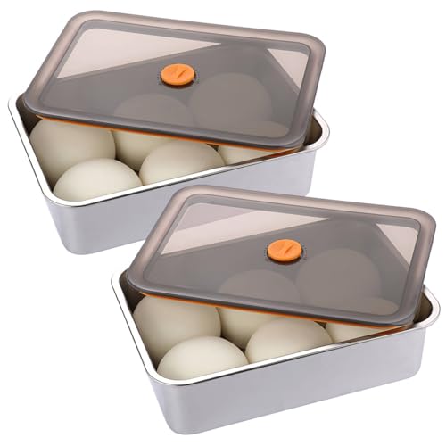 SUMTree 2 Stück Pizzaballenbox aus Edelstahl Pizza Gärbox mit Deckel Leicht Teigbox Pizzateig Box Lebensmittelbehälter für Teig, Obst, Salat, Kuchen, Fleisch (30x21x8,5 cm) Party Pizzateigbehälter von SUMTree