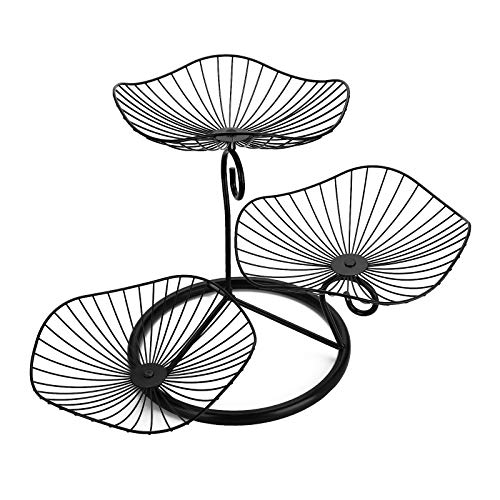 SUMTree 3 Etage Obstschale aus Eisen,Obstkorb,Sevietkorb,Obst aufbewahrung,für Gemüse Brot und Obst in der Küche(Lotosblatt,Schwarz) von SUMTree