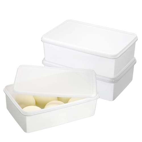 SUMTree 3 Pcs Pizzaballenbox mit Deckel Kunststoff Pizzateigbehälter Pizza Gärbox Set Stapelbare Lebensmittelbehälter Weiss Küche Organizer für Kühlschrank, Schrank Jedes 32,5x22x10 cm, 7 Liter von SUMTree