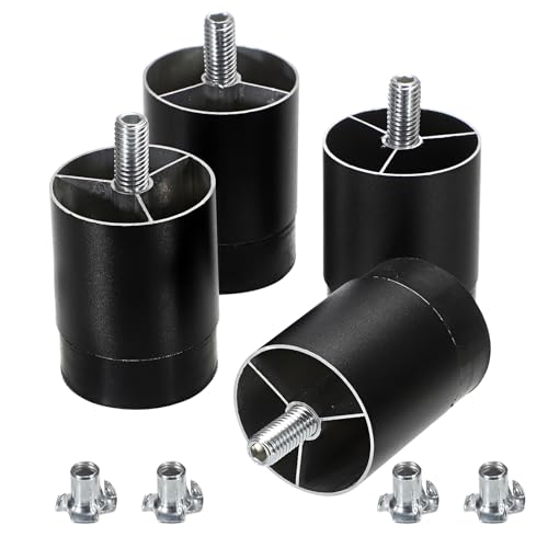 SUMTree 5cm 4 Stück Möbelfüße aus Alulegierung Schrankfüße Beine für Stühle Tisch Schrank Schreibtisch Sofa Holzmöbel Metall Möbelbeine mit M8 x 15 mm Einschlagmutter Einfachen Montage Runde (Schwarz) von SUMTree