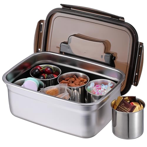 SUMTree Edelstahl Snackbox mit Fächern Luftdicht Snackschale mit Deckel Tragbar Snackteller mit 6 rund Snackboxen, Frischhaltedosen für Kühlschrank, Brotzeitdose für Party, Picknick, Ausflug, Garten SUMTree Edelstahl Snackbox mit Fächern Luftdicht Snackschale mit Deckel Tragbar Snackteller mit 6 rund Snackboxen, Frischhaltedosen für Kühlschrank, Brotzeitdose für Party, Picknick, Ausflug, Garten von SUMTree