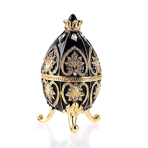 SUMTree Emailliertes Fabergé-Ei, dekorative Schmuckschatulle mit Scharnier, mit funkelnden Strasssteinen, einzigartiges Geschenk/Ornament für Zuhause, Kommode, Geburtstagsparty, Schwarz von SUMTree