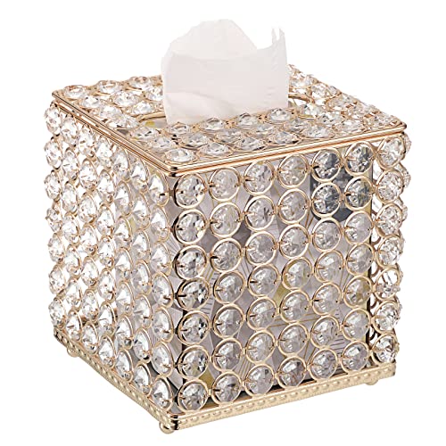 SUMTree Kristall-Taschentuchbox, quadratisch, für den Haushalt, Servietten-Organizer für Esszimmer, Badezimmer, Schlafzimmer, Waschtisch-Arbeitsplatte, Gold von SUMTree