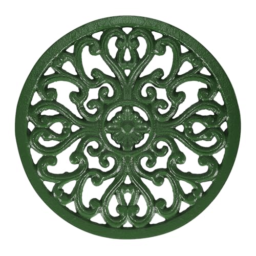 SUMTree Runde Untersetzer aus Gusseisen, 17 cm, dekorativ, strapazierfähig, Vintage-Blumenmuster, Gusseisen-Untersetzer mit Gummiklammern für Küche, Arbeitsplatte, Esstisch (grün) von SUMTree