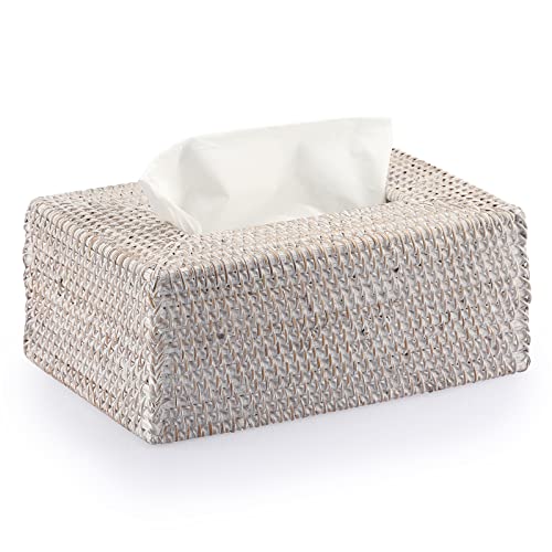 SUMTree Tissue-Box aus Rattan, Papierbox, rechteckig, Organizer für Büro, für Badezimmer, Wohnzimmer, Schlafzimmer, Garten (weiß) von SUMTree