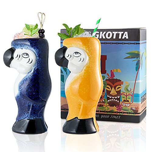 SUN GKOTTA Tiki Tassen für Cocktails, 2er-Set, große Keramik-Tiki-Gläser, niedliche exotische Cocktailgläser, für Hawaii-Party und Tiki-Bar von SUN GKOTTA