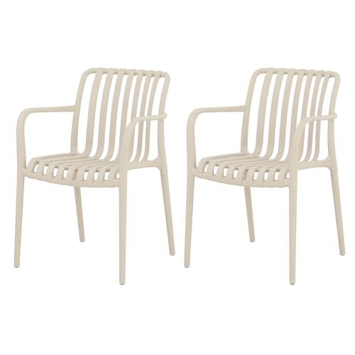 SUN TIME Moderne Stapelbare Outdoor & Indoor Kunststoff Essstühle Set, Atmungsaktive Sessel Set, Wetterbeständig, Ideal für Patios, Cafés und Heim Gebrauch, 2pcs, Beige von SUN TIME