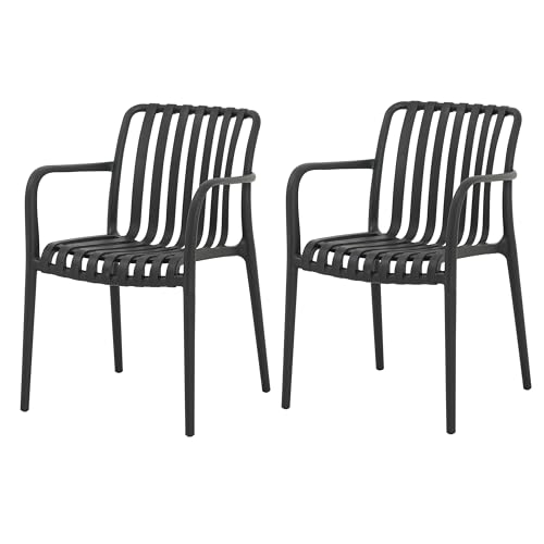 SUN TIME Moderne Stapelbare Outdoor & Indoor Kunststoff Essstühle Set, Atmungsaktive Sessel Set, Wetterbeständig, Ideal für Patios, Cafés und Heim Gebrauch, 2pcs, Schwarz von SUN TIME