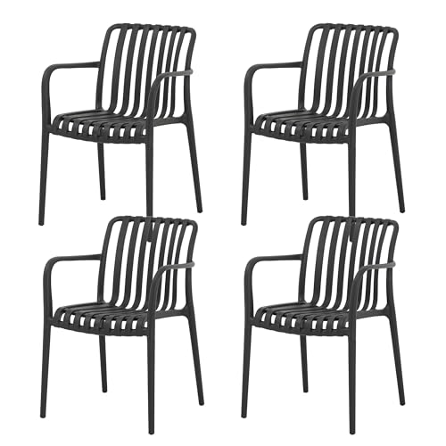 SUN TIME Moderne Stapelbare Outdoor & Indoor Kunststoff Essstühle Set, Atmungsaktive Sessel Set, Wetterbeständig, Ideal für Patios, Cafés und Heim Gebrauch, 4pcs, Schwarz von SUN TIME