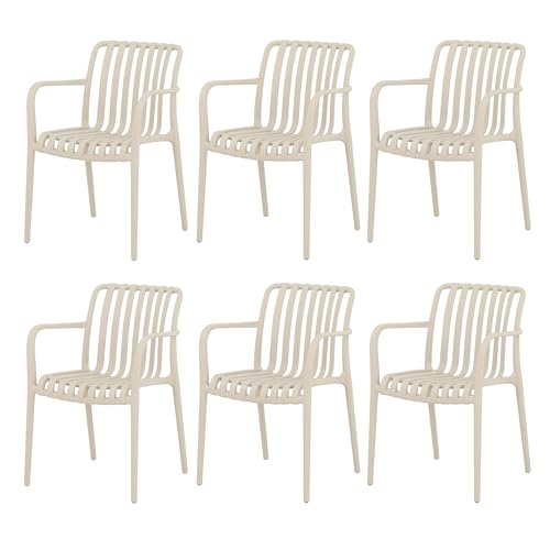 SUN TIME Moderne Stapelbare Outdoor & Indoor Kunststoff Essstühle Set, Atmungsaktive Sessel Set, Wetterbeständig, Ideal für Patios, Cafés und Heim Gebrauch, 6pcs, Beige SUN TIME Moderne Stapelbare Outdoor & Indoor Kunststoff Essstühle Set, Atmungsaktive Sessel Set, Wetterbeständig, Ideal für Patios, Cafés und Heim Gebrauch, 6pcs, Beige von SUN TIME