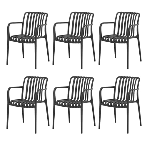 SUN TIME Moderne Stapelbare Outdoor & Indoor Kunststoff Essstühle Set, Atmungsaktive Sessel Set, Wetterbeständig, Ideal für Patios, Cafés und Heim Gebrauch, 6pcs, Schwarz SUN TIME Moderne Stapelbare Outdoor & Indoor Kunststoff Essstühle Set, Atmungsaktive Sessel Set, Wetterbeständig, Ideal für Patios, Cafés und Heim Gebrauch, 6pcs, Schwarz von SUN TIME