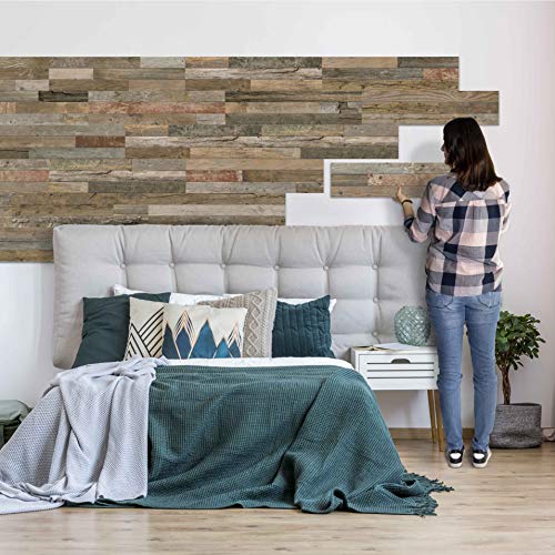 SUN WOOD Stick it Holz Wandverkleidung selbstklebend im Altholz Design // SAALACH 26 – 0,48m2 Wandpaneele zum Kleben aus Fichtenholz mit gebürsteter Oberfläche von SUN WOOD by Stainer