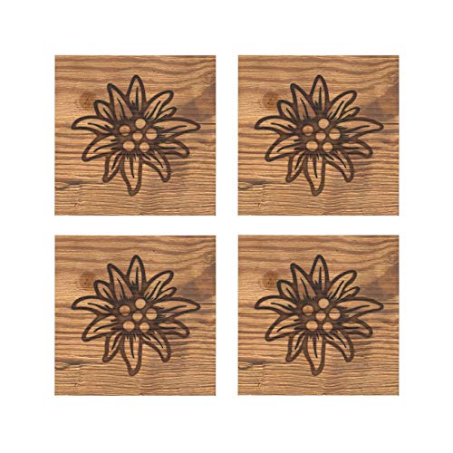 SUN WOOD Wandbild HEIMAT EDELWEISS im Altholz Landhaus Stil - 4er Set Wanddeko - quadratische Holz Wandelemente von SUN WOOD by Stainer
