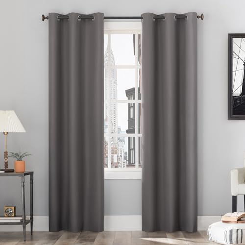 Sun Zero Cyrus Thermovorhang mit Ösen, 100% Verdunkelung, Stoff, grau, 40" x 63" von SUN ZERO