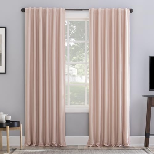 SUN ZERO Greyson Faux Dupioni Silk Thermal Extreme Total Blackout Back Tab Vorhang Vorhang Schlaufen, 127 x 160 cm, Blush Pink von SUN ZERO