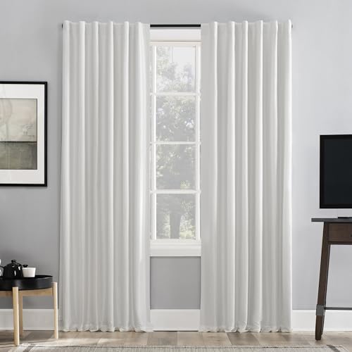 Sun Zero Greyson Thermo-Vorhang aus Kunstseide mit Schlaufen auf der Rückseite, 127 x 213 cm, Perlweiß von SUN ZERO