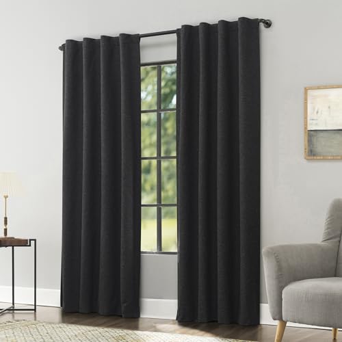 Sun Zero Treviso Vorhang aus Leinen-Mischgewebe, Magnetverschluss, 100% Verdunkelung, 101,6 x 243,8 cm, Schwarz von SUN ZERO