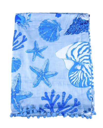 SUN & SURF Pareo mit Frottee, Muster Nautilus, himmelblau, modisch, 90 x 170 cm, doppelte Textur, robustes Handtuch für Strand Sonne und Pool von SUN & SURF