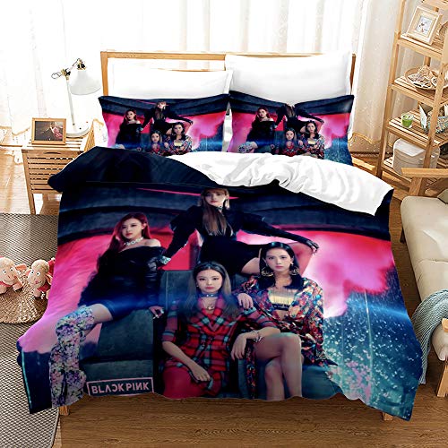 SUNAIAD Blackpink Bettwäsche 135x200 Mädchen Bettbezüge Set + 1 Kissenbezüge 80x80cm Karikatur Kinder BettenJugendliche Jungen Raumdekoration Schlafkomfort Niedliche Bunte Blumendruck 2 Stücke von SUNAIAD