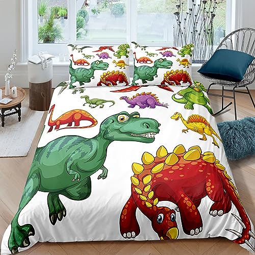 SUNAIAD Dino Bettwäsche Kinder 135x200 Set Bettbezüge 2 Stücke Bettwäsche Jungen Dino Weiche Schlafkomfort Niedliche mit Reißverschluss Mädchen Kinder Raumdekoration+ 2 Kissenbezüge 80x80cm von SUNAIAD