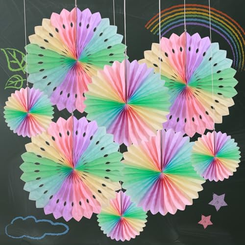 SUNBEAUTY 11 Stück Bunt Papier Fächer Dekoration Papierblumen zum Aufhängen Papierfächer Party Deko Set für Osterdeko Hochzeit Geburtstagsdeko Tischdeko Baby Shower Frühling Sommer Deko von SUNBEAUTY