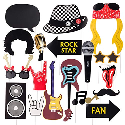 SUNBEAUTY 18er Set Rock and Roll Foto Requisiten Rock Star Musik Party Klassische Photo Booth Props Rock Party Fotorequisiten 50's 60's Music Theme Guitar Party-Zubehör von SUNBEAUTY