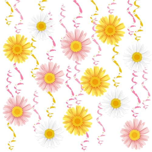 SUNBEAUTY 24 Stück Gänseblümchen Deko Hängede Papier Blumen Party Dekoration für Geburtstag Hochzeit Frühling Sommer Party Deko von SUNBEAUTY