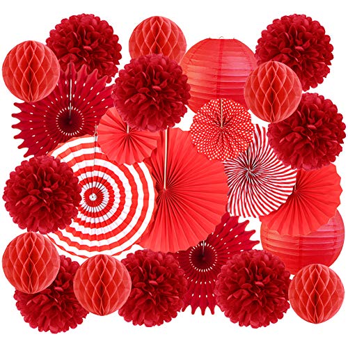 SUNBEAUTY 24 Stück Rot Dekoration Pompoms Wabenbälle Papierfächer deko für Geburtstag Hochzeit Muttertag Feier Valentinstag Christmas Party SUNBEAUTY 24 Stück Rot Dekoration Pompoms Wabenbälle Papierfächer deko für Geburtstag Hochzeit Muttertag Feier Valentinstag Christmas Party von SUNBEAUTY