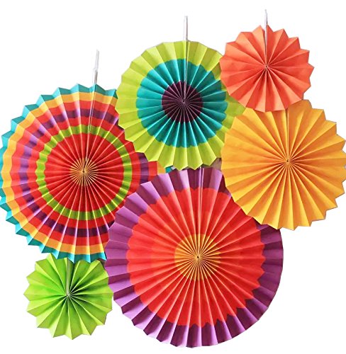 SUNBEAUTY 6er Set Tissue Papier Fans Fächer Dekoration für Party Feier Hochzeit Geburtstag Kombination 21cm 31cm 42cm (Bunt) von SUNBEAUTY