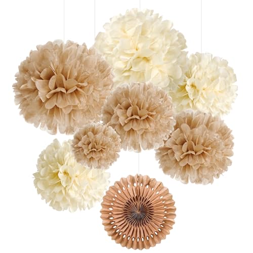 SUNBEAUTY 7er Set Braun Pompoms Lampion Dekoration für Hochzeit Zimmer Deko SUNBEAUTY 7er Set Braun Pompoms Lampion Dekoration für Hochzeit Zimmer Deko von SUNBEAUTY