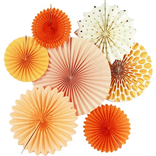 SUNBEAUTY 7er Set Orange Dekoration Papier Rosetten Deko Fächer Peach Deko-Serie SUNBEAUTY 7er Set Orange Dekoration Papier Rosetten Deko Fächer Peach Deko-Serie von SUNBEAUTY